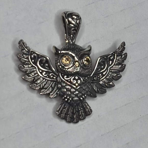 SAMUEL B. Sterling Silver Citrine Owl Pendant - Picture 3 of 8